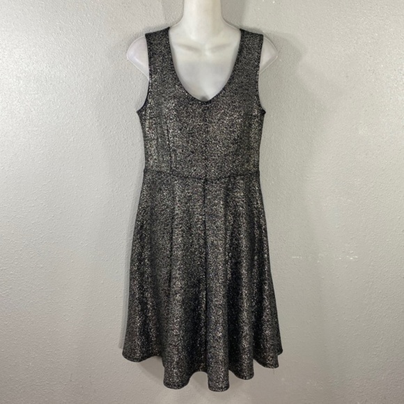 Torrid Silver Black Metallic Foil Skater Dress 00 Medium Large 10 M L UU30 - Picture 8 of 16